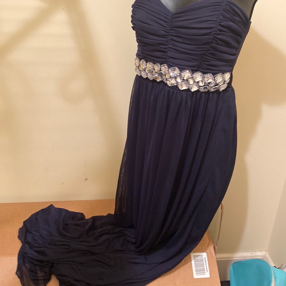 Trixxi navy strapless blue prom dress